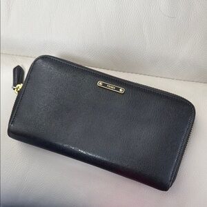 FENDI Black Zip-Around Wallet with Gold Accent